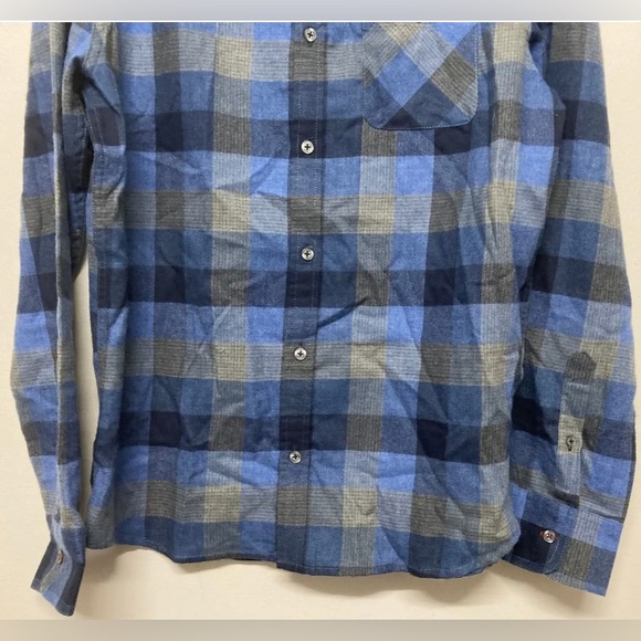 New! Flag & Anthem Mens Button Up Shirt Adult Flannel Plaid Medium M Blue Grey - Picture 5 of 13